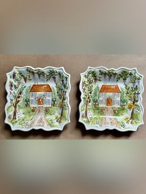 Vintage Dario Farrucci Ma Maison Square 8 3/4” Salad Plates Set of 2